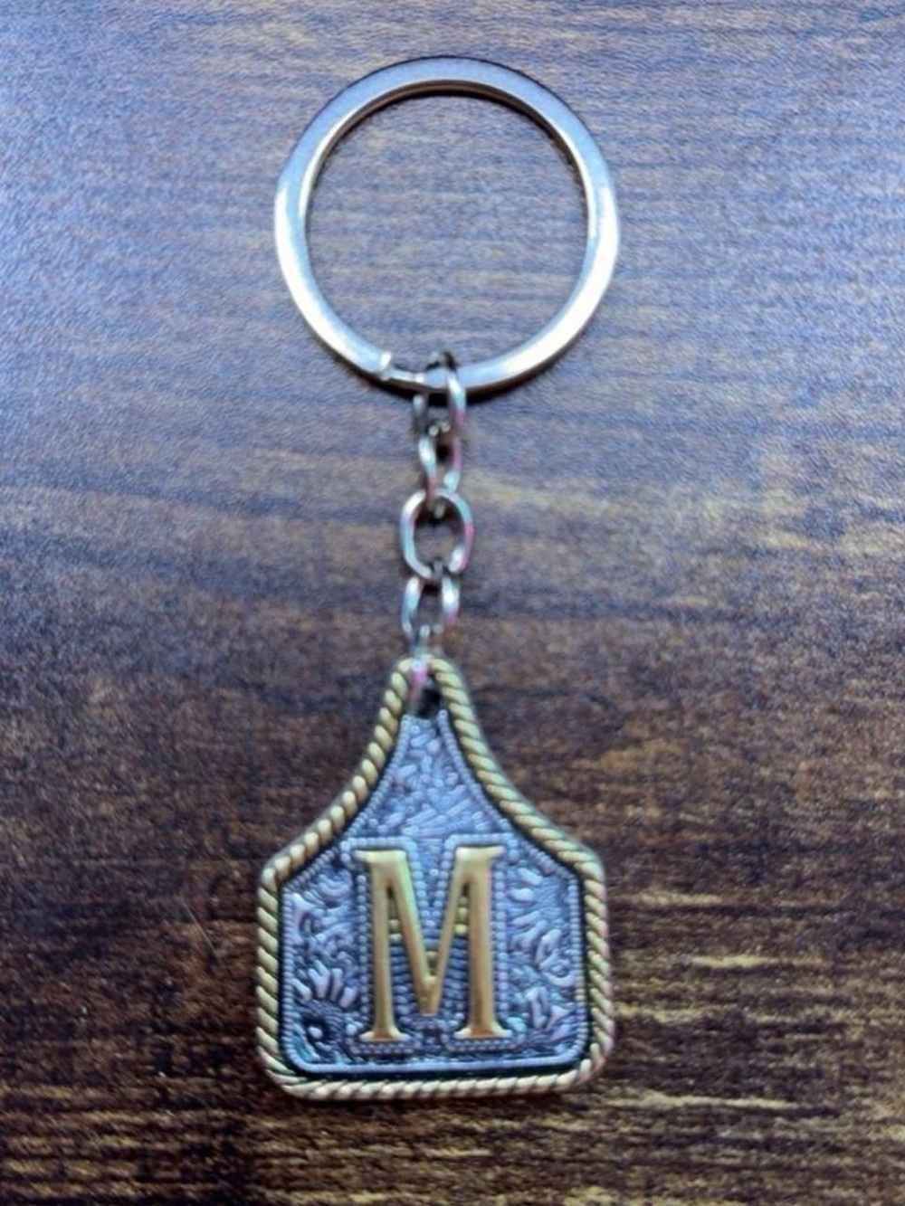 SHEIN Two-Tone Gold and Silver with an 'M' initial for a men’s Keychain